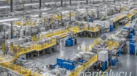 Modern manufacturing facility implementing zero waste practices with automated sorting systems and IoT sensors