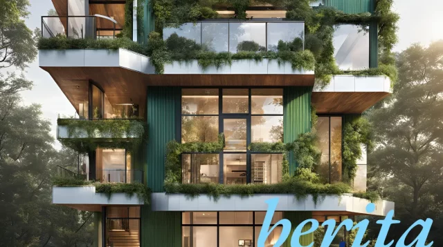 Modern green building featuring integrated solar panels and living roof systems showcasing sustainable construction technology in 2024