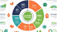 Circular infographic showing sustainable technology adoption statistics and impacts, with percentages for energy savings, carbon reduction, and efficiency improvements in different sectors marked by colorful segments"