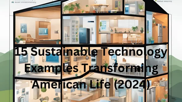 Smart home sustainability infographic showing connected appliances and temperature control systems